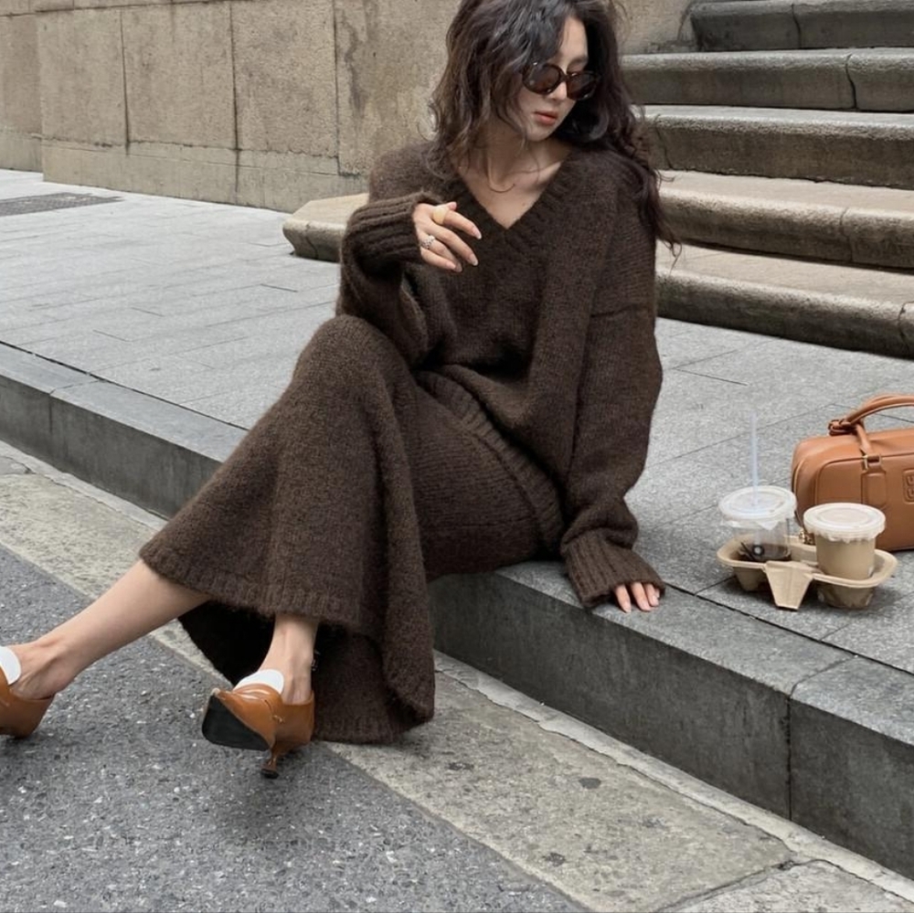 Lazy Style Sweater Set Skirt for Women's Autumn and Winter - Picture 2 of 5